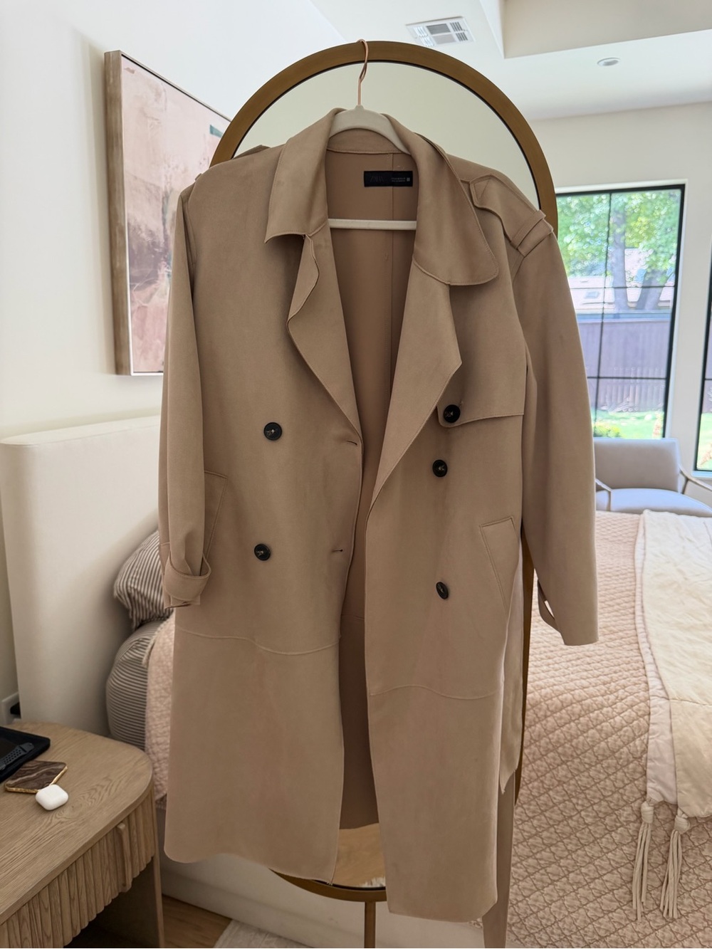 Zara Double-Breasted Trench Coat in Light Beige